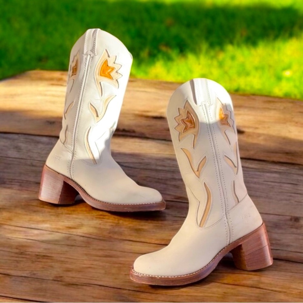 FRYE vintage Sabrina Sabina floral inlay cowboy Western boots size 9